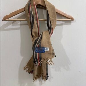 Pendleton Tan Wool Scarf with Black and Red Stripes